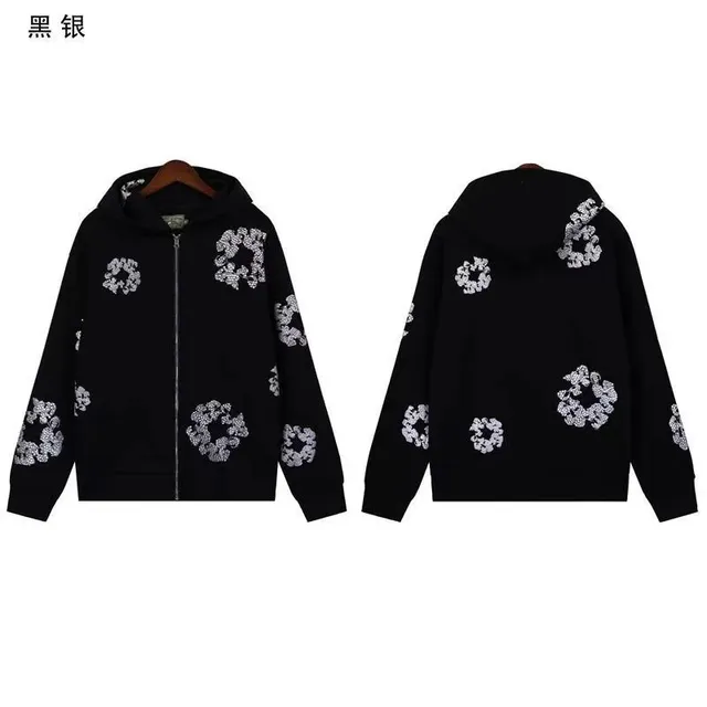 Balenciaga Flower-Embroidered Hoodie Black with Silver Floral Embroidery