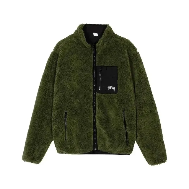 Stüssy Sherpa Jacket Olive with Black Panel