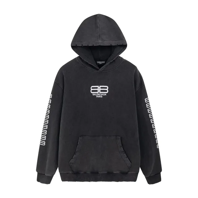 Balenciaga Hooded Sweatshirt Distressed Logo Print