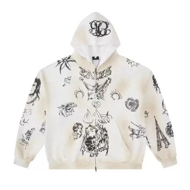 Balenciaga Zip-Up Hoodie All-Over Sketch Print
