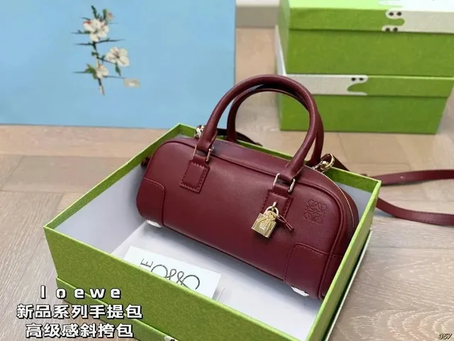 Loewe Bowling Bag Burgundy Leather