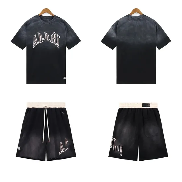 Amiri Logo Tee and Shorts Set Acid Wash