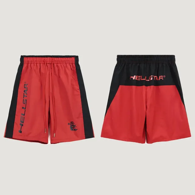Hellstar Logo Panel Shorts Red Black Contrast