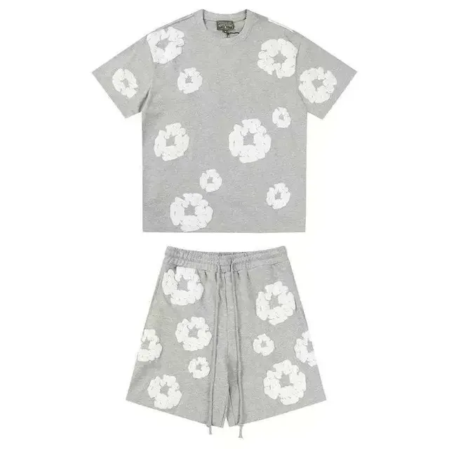 Denim Tears Scrunched Flower Set Grey with White Floral Print