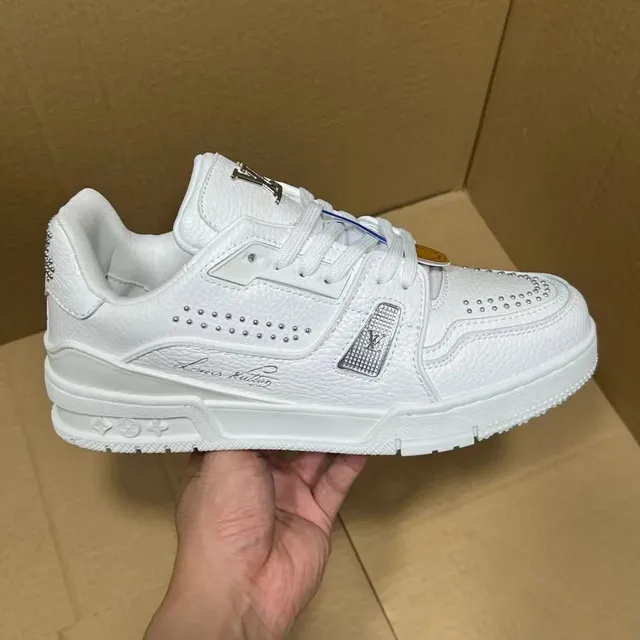 Louis Vuitton LV Trainer White Leather with Studs