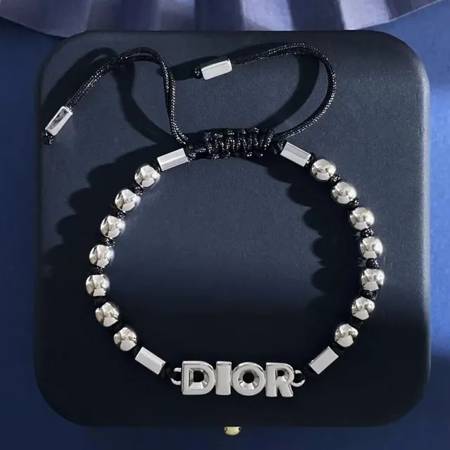 Dior Logo Bracelet Metallic Bead