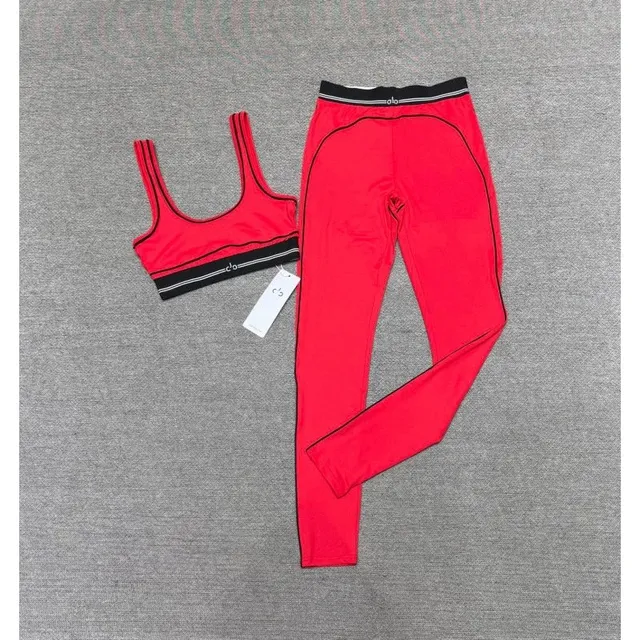Lululemon Align Bra and High-Rise Leggings Red with Black Trim