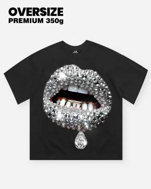 Oversize T-Shirt Crystal Lips Print