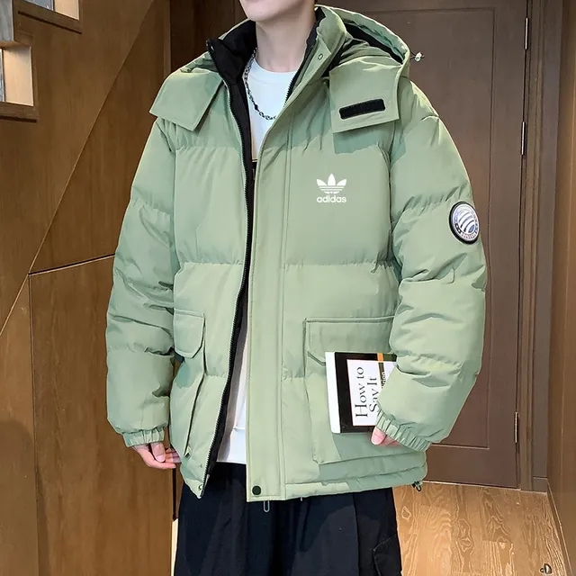 Adidas Puffer Jacket Olive Green with Logo Patch