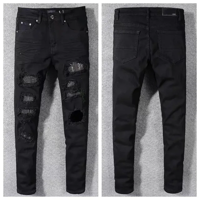 Amiri Distressed Slim Fit Jeans Embellished Ripped