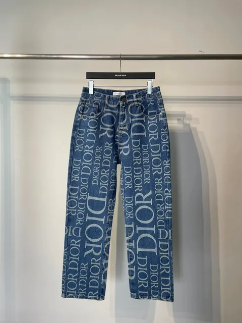 Balenciaga Logo-Print Jeans All-Over Oblique Dior Print