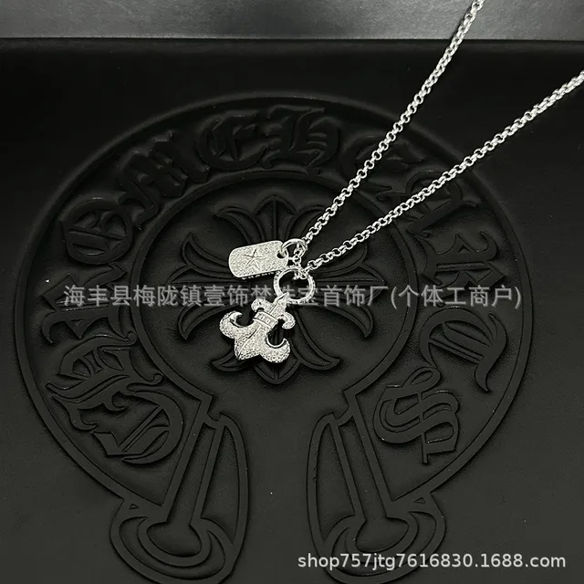 Chrome Hearts Fleur-de-Lis Pendant Necklace Crystal-Embellished
