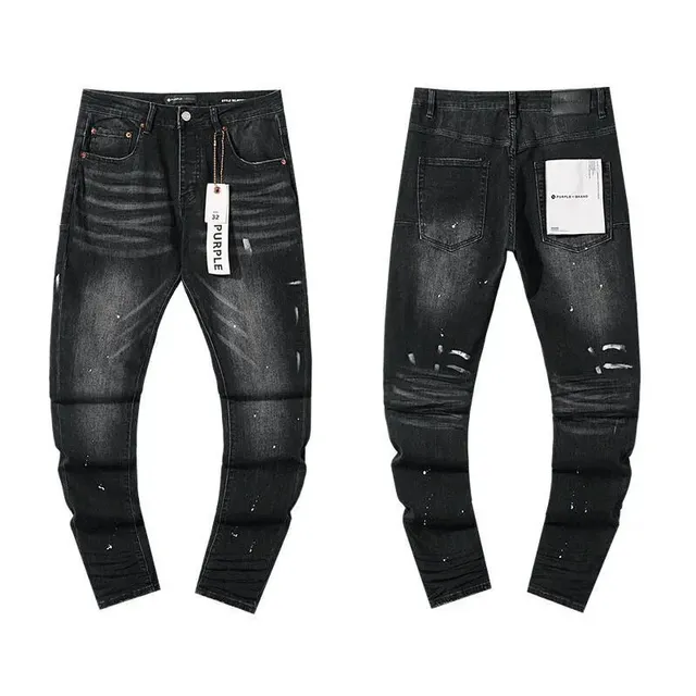 Purple Brand Distressed Slim Fit Jeans Paint Splatter Wash