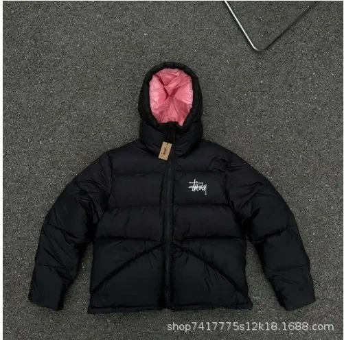 Stüssy Puffer Jacket Black with Pink Lining