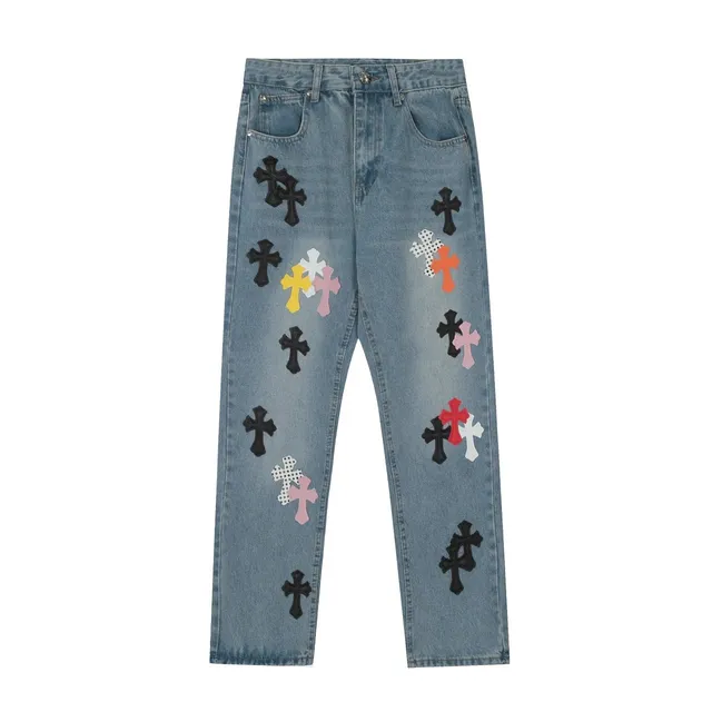 Chrome Hearts Cross Patch Jeans Multi-Color Cross Appliqué
