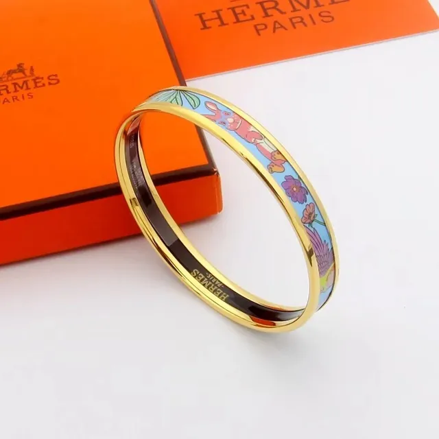 Hermès Collier de Chien Bangle Enameled Floral Rabbit Motif