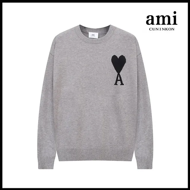AMI Paris Heart Logo Sweater Grey with Black Heart A