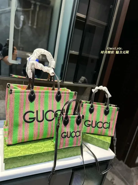 Gucci Tote Bag Striped Canvas
