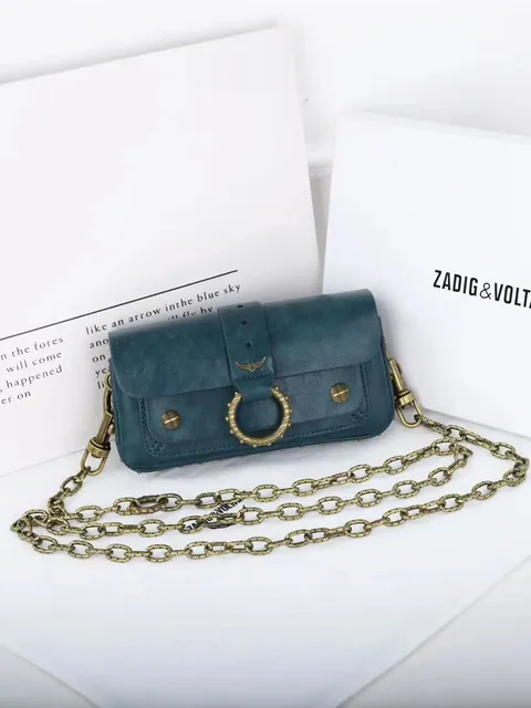 Zadig & Voltaire Mini Crossbody Bag Distressed Leather with Winged Hardware