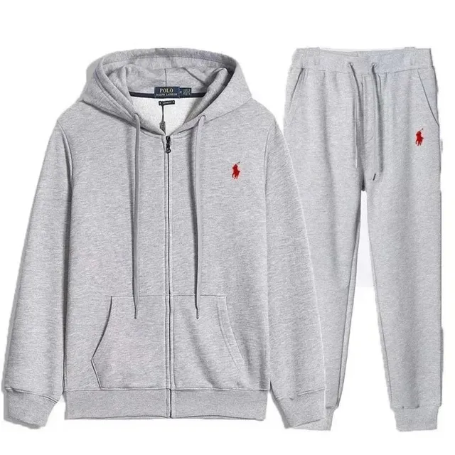 Polo Ralph Lauren Hoodie and Joggers Set Heather Grey with Red Pony