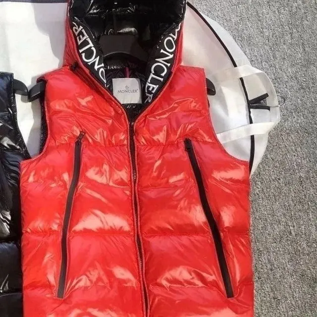 Moncler Puffer Vest Glossy Red with Logo Hood