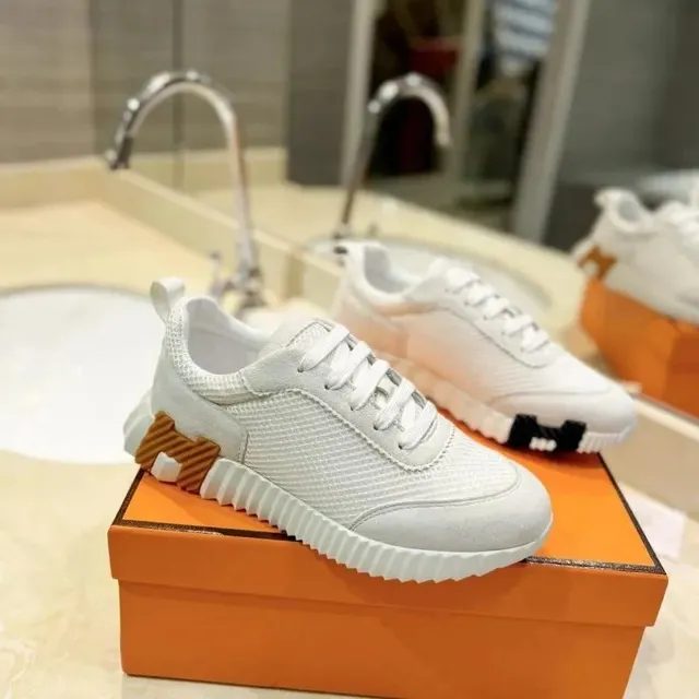 Hermès Run White Mesh and Suede