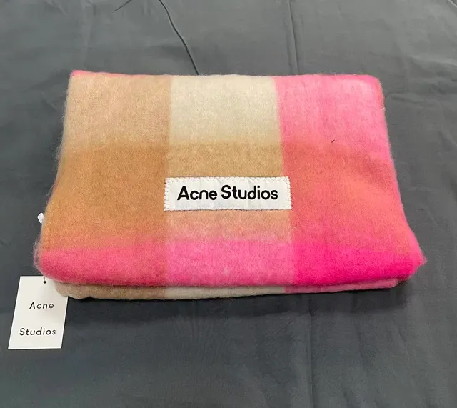 Acne Studios Checkered Scarf Gradient Pink Beige