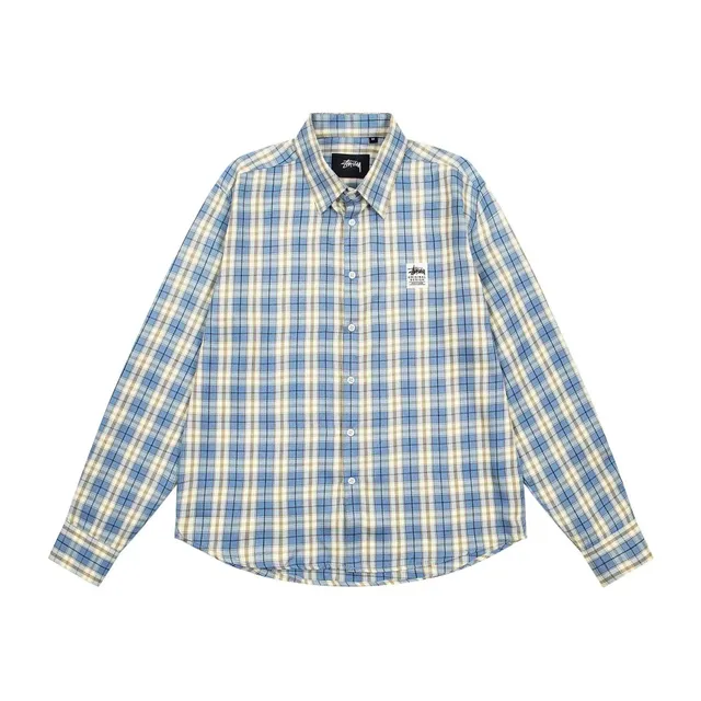 Stüssy Checkered Button-Up Shirt Blue and Beige Grid