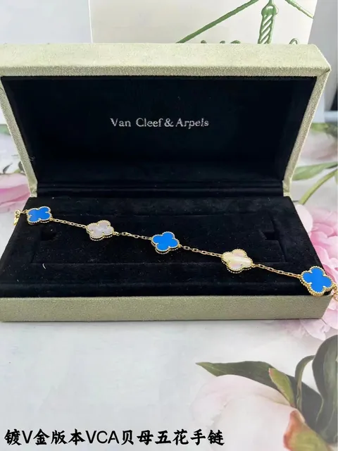 Van Cleef & Arpels Alhambra Bracelet Five Motif with Blue Enamel and Mother-of-Pearl