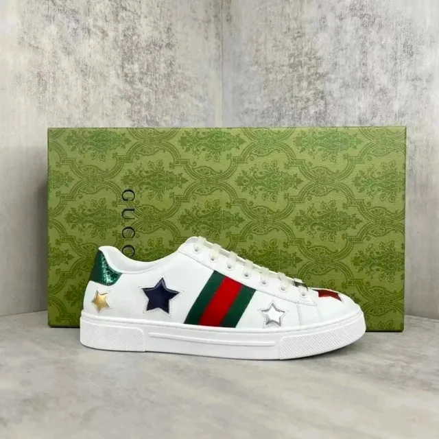 Gucci Ace Low Star Embellished Web Stripe