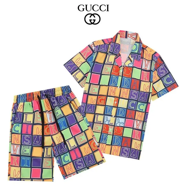 Gucci Printed Shirt and Shorts Set Alphabet Block Print