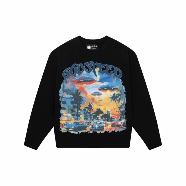 Godspeed Crewneck Sweatshirt UFO Palm Tree Graphic