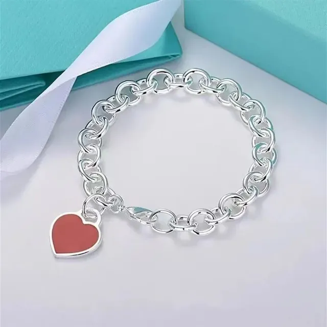 Tiffany & Co. HardWear Heart Charm Bracelet Sterling Silver with Red Enamel