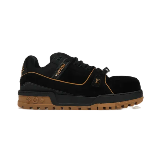 Louis Vuitton LV Trainer Black Suede with Gold Trim