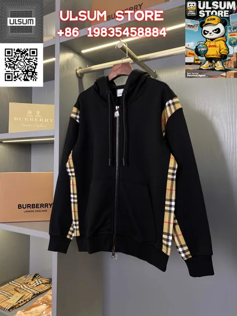 Burberry Zip-Up Hoodie Check Panel