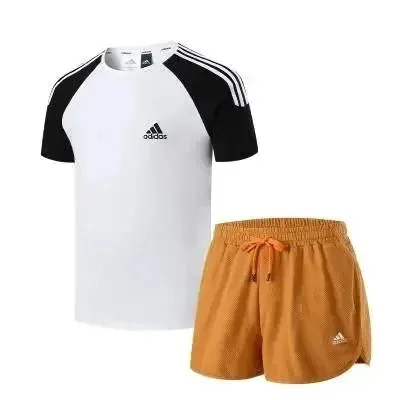 Adidas Raglan Tee and Shorts Set White/Black/Orange