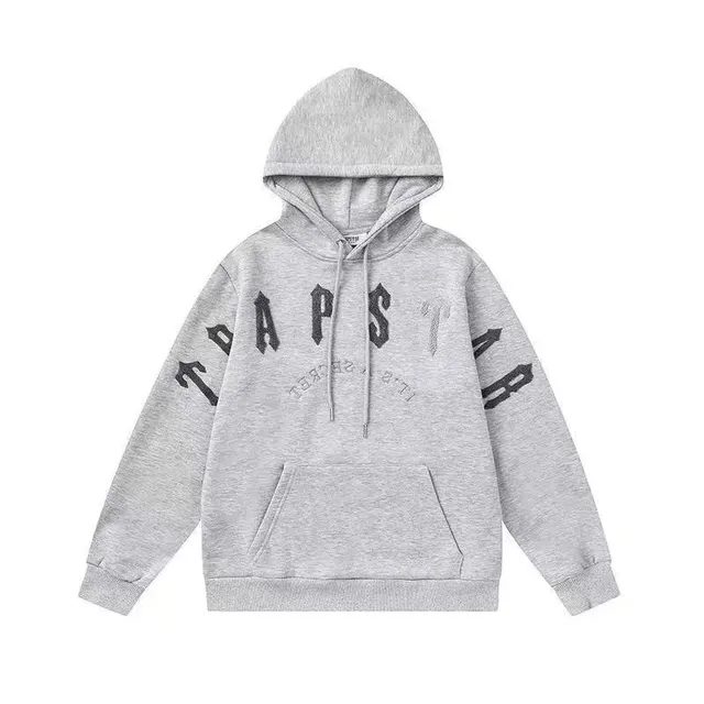 hoodie heather gray with embroidered TRAPSTAR logo