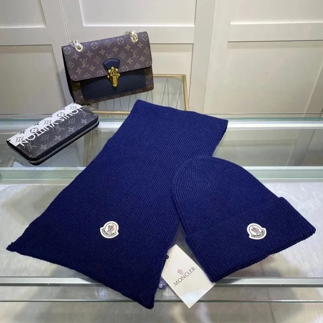 Moncler Knit Beanie and Scarf Set Logo Patch