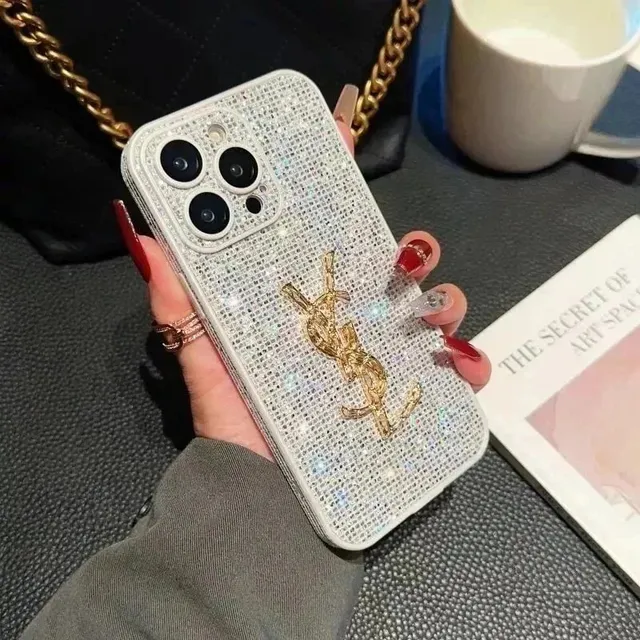 Saint Laurent Phone Case Crystal-Embellished YSL Logo