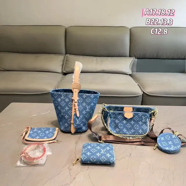 Louis Vuitton Denim Monogram Set Blue Denim with White Monogram