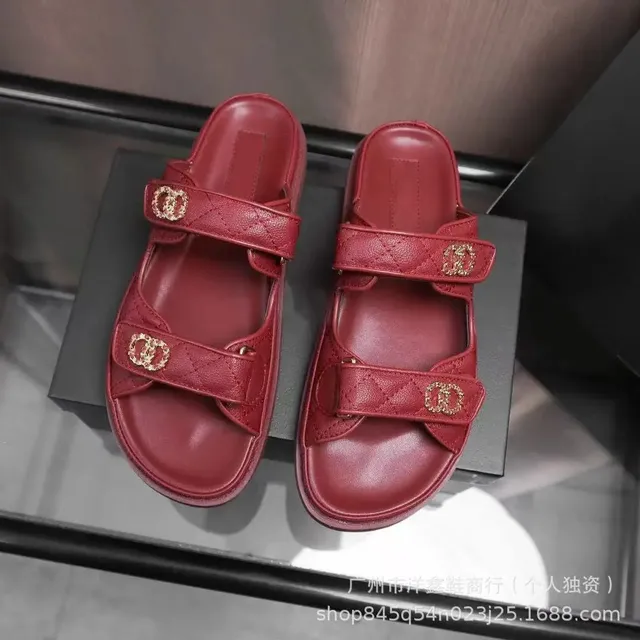 Chanel Double Strap Slide Quilted Leather with CC Logo