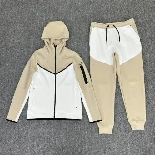 Nike Tech Fleece Hoodie and Joggers Beige and White Colorblock