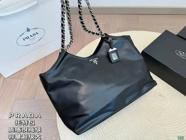 Prada Tote Bag Leather Chain Strap