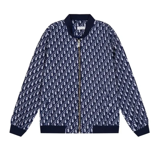 Dior Oblique Print Bomber Jacket Navy and White Monogram