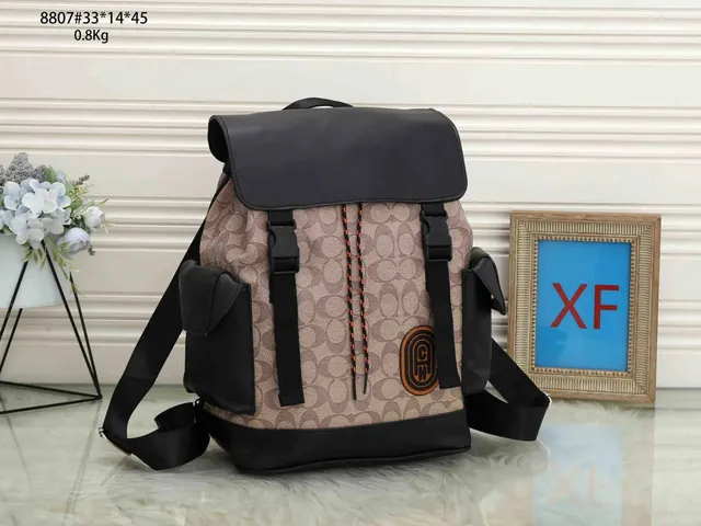 Coach Roll-Top Backpack Signature Canvas with Leather Trim