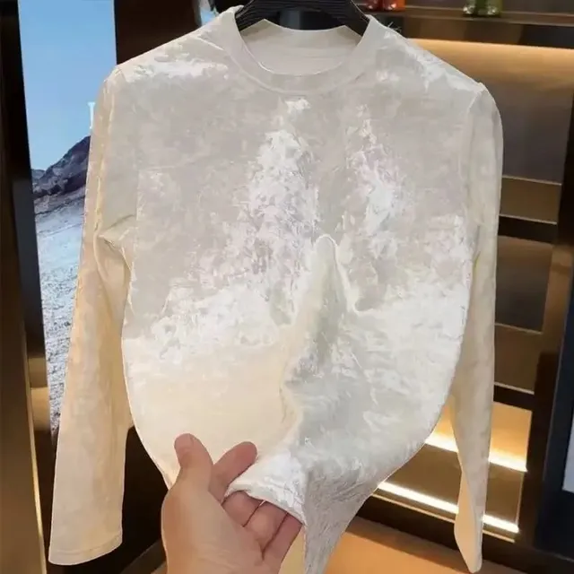 Long-Sleeve Top Crushed Velvet Texture