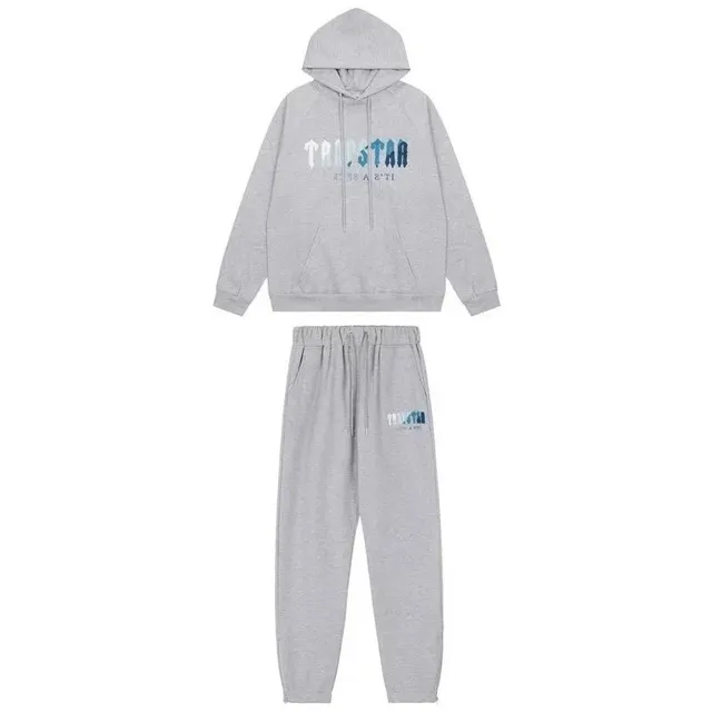 Trapstar Hoodie and Joggers Set Heather Grey with Gradient Logo
