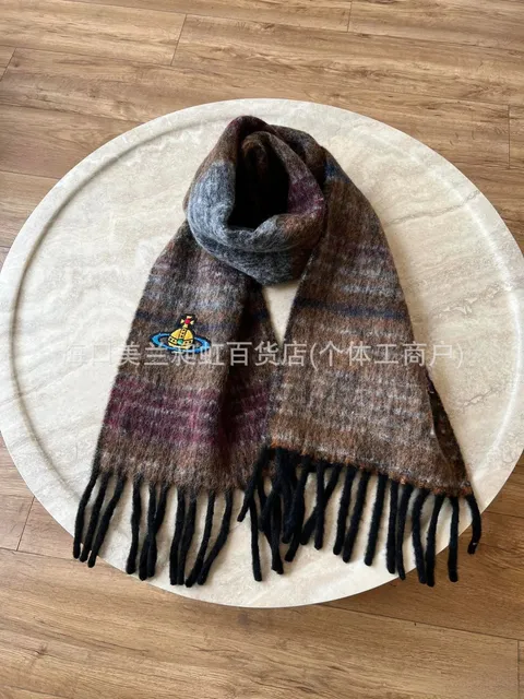 Embroidered mohair scarf brown