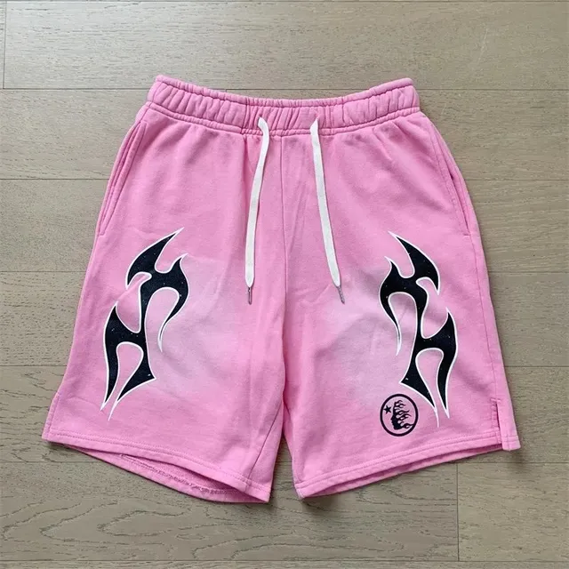 Hellstar Flame Shorts Pink with Black Flame Print