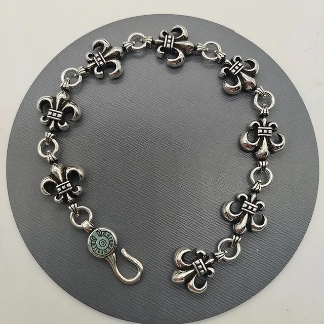 Chrome Hearts Fleur-de-Lis Chain Bracelet Silver Tone with Enamel Clasp